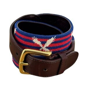 Tucker Blair‎ Needlepoint Leather Solid Brass Buckle Belt American Eagle 34
